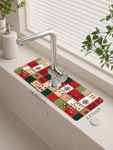 1pc Sink Faucet Absorbent Mat, Christmas Floral Pattern, Drainage Mat, Suitable For Kitchen, Bathroom Sink, Countertop, Drainage Mat, Diatomaceous Earth Material, Trimmable, Quick-Drying Mat - Multicolor - View 13