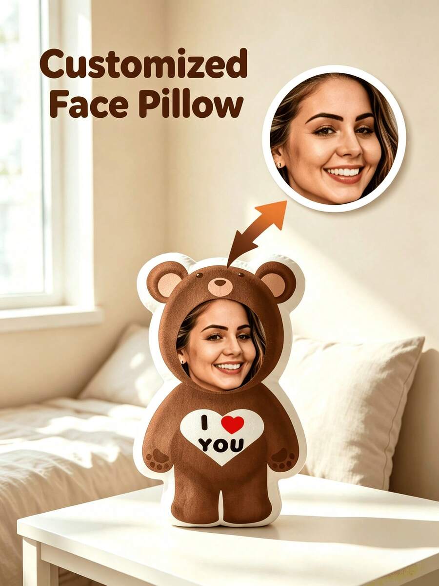 1PC Customized Teddy Bear Pillow, Creative Fun Gift, Home Decor, Holiday Decoration, Birthday Gift, Girl's Gift, Anniversary Gift, Nostalgic, Plushie