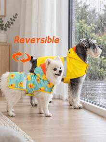 1pc Reversible Dog Raincoat, Waterproof Pet Jacket With Duck Pattern, Machine Washable, Adjustable Strap Fits Small To Large Dog Breeds - Yellow - View 2