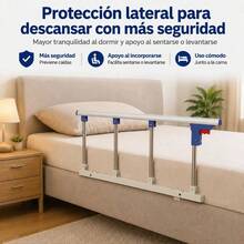 Barandilla de  Plegable para Cama de Adultos 93 x 40 cm, Doble Refuerzo con Tubos Reforzados, Protección Anticaídas y Apoyo para Levantarse, Instalación sin Taladros - Blanco | Liso - Ver 9
