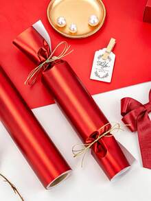 2PCS/1PC Red Metallic Wrapping Paper Roll, Solid Color Matte Gift Wrap Paper, Red Gift Wrapping Paper For Christmas Birthday Valentine's Day Wedding New Year Holiday - Multicolor - View 11