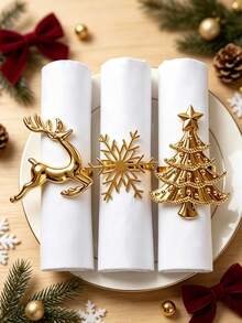 12/6/2/1pc Gold Christmas Theme Napkin Rings, Metal Christmas Tree Napkin Holders, Reindeer, Snowflake, Christmas Tree Shaped Napkin Bands, Holiday Table Decor, Suitable For Christmas Dinner, Holiday Party, Wedding Banquet, Farmhouse Style And Home Table Setting Decoration - Gold - View 9
