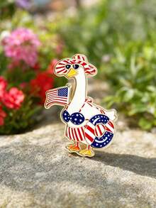 Vacation Style Striped Swimsuit Goose Brooch, Casual Beach Fashion Glasses Swim Ring Design, Versatile Lapel Accessory For Coat, Scarf, Backpack, Summer Fun Gift Item - Multicolor - View 3