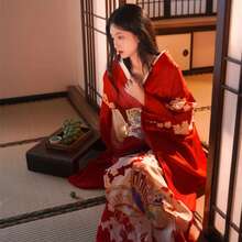 レディース 改良和服 正装レトロ復古風 赤色系神様少女 個人写真向け和風着物 伝統デザイン現代風アレンジ 着付け簡単動きやすい 上質生地高級感 写真映え抜群 花火大会・成人式・記念撮影に最適 初心者向け女性用和装 - 和服用簡易帯・扇子・髪飾りセット - チェックする 2