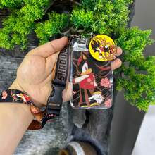 1pc Sonic Cherry Blossom Wrist Lanyard With Clear Card Holder, Anime Cartoon Wrist Strap With Detachable Buckle & Round Charm Keychain For Keys - Black - View 10