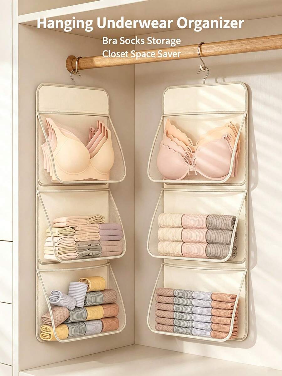 Tas Penyimpanan Gantung Lemari, Tas Penyimpanan Gantung Dinding Jaring dengan Kait Logam, Tas Penyimpanan Pakaian Dalam, Bra, dan Kaus Kaki Berlapis-lapis, Cocok untuk Pintu Lemari Pakaian - MultiWarna - View 1