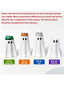 Ghost Shaped Beverage Can Holder, Cute Ghost Cup Sleeve, Fun Halloween Desktop Decoration, Highly Attractive Can Protector, Indoor Party Tabletop Ornament, Halloween Festival Decor & Party Gift - Multicolor - View 11