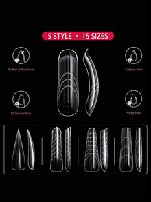 75pcs Dual Nail Forms Set, 5-Shape 15-Size Reusable Clear For Poly Gel Nail Molds, Nail Extension Forms For Poly Gel Manicure Nail-Salon Supplies - Clear - View 4