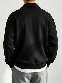 Men's Black Side White Stripe "Walk By Faith" Scripture Theme Half-Zip Collar Sweatshirt, Faith-Inspired Casual Pullover - Black - View 2