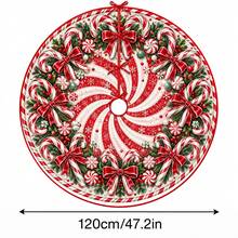 1件紅白色糖果旋渦圖案聖誕樹裙，優雅節日裝飾，5種尺寸，中性節日禮物，適用於居家與派對聖誕家居裝飾 - 紅白糖果旋渦 - 查看 14