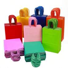 1/10PCS Small Kraft Paper Gift Bags, Multiple Colors Available, With Handle And Foldable Design, Reusable, Available, With Handle And Foldable Design, Reusabl…Suitable For Business Events, Birthday Gift Packaging And Multi-Pur - Multi-color - View 1