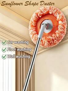 1pc Extendable Sunflower Mop Broom, Flexible Rotating Dry & Wet Dusting Mop, Suitable For Ceiling, Wall, Floor Tile, Glass, Window And Car, Home Cleaning Tool, Perfect For Daily Household Cleaning, Housewarming Gift For Family And Friends - Multicolor - View 13
