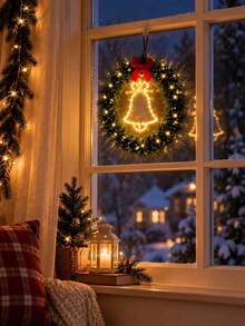 LED Christmas Wreath Light, Pre-Lit Artificial Pine Wreath With Bell-Shaped LED Lights And Red Bow, USB Powered, 8 Lighting Modes, Christmas Hanging Wreath, Suitable For Front Door, Window, Wall, Holiday Home Decor, Indoor And Outdoor Party Decoration - Multicolor - View 8