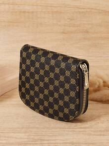 Fashionable Printed Single-Layer Zipper Card Bag, Multi Slot Simple Credit Card Holder, Multi-Purpose Women's Wallet Card Bag - Coffee - View 5