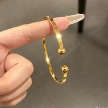 1件不鏽鋼拋光素面圓珠開口手鐲，女款，送女友的完美禮物 - 金色3 - 查看 7