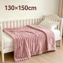 1pc Luxury Double-Sided Faux Rabbit Fur Blanket - Comfortable Striped Flannel, Soft & Warm, Suitable For Napping, Office, Camping, Sofa - Multi-Functional Polyester Bed Cover, Christmas Gift - Red Bean Paste - View 13