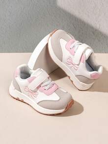 1 Pair Boys & Girls Style Sneakers, Bowknot Hook & Loop Easy On/Off, Wide Toe, Soft Sole, Non-Slip, Comfortable, Versatile, Suitable For Spring/Autumn Outdoor, Indoor, School And Party Wear - Pink - View 3