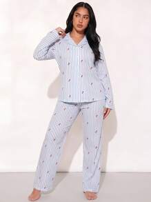 2pcs Women Loose Comfortable Breathable Long Sleeve Top And Long Pants Pajama Set - Blue - View 5