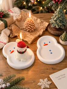 Christmas Tray, Xmas Snowman Ornament, Cute Snowman Candle Holder Tray, Christmas Decorations, Christmas Plaster Tray, Decorative Trinket Dish For Rings, Earrings, Keys & Small Items, Winter Holiday Home Decor, Christmas Gift - White - View 3