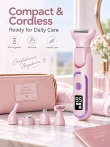 New Women's 5-Head Multi-Purpose Electric Hair Removal Device, Bikini Area & Underarm Trimmer, Portable Electric Shaver For Women, Full Body Electric Epilator, Multifunctional 5-Head Shaver For Hair And Pubic Hair Removal - Multicolor - View 8