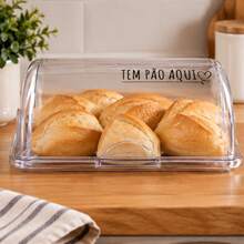 Porta Pão Transparente Com Tampa Retratil Personalizado - Tem Pão Aqui - Visão 3