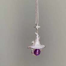 1pc Women's Personalized Star Witch Hat Rhinestone Clavicle Chain Elegant Exquisite Versatile Pendant Magic Hat Necklace - Necklace - View 3