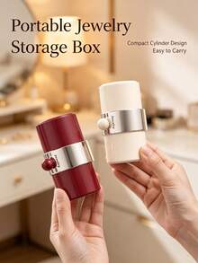 Portable Cylindrical Jewelry Box, Mini Travel Jewelry Organizer, Multi-Compartment Earring Ring Necklace Storage Box, Suitable For Women - Multicolor - View 2