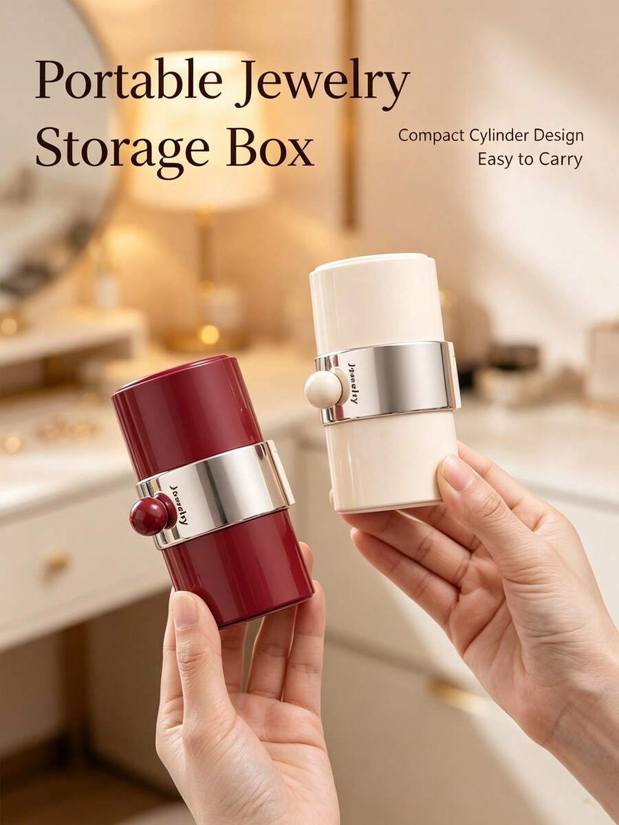 Portable Cylindrical Jewelry Box, Mini Travel Jewelry Organizer, Multi-Compartment Earring Ring Necklace Storage Box, Suitable For Women
