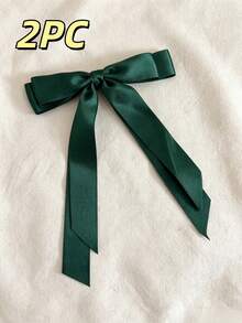 1/2pcs Women's Hair Clips, Dark Green Tassel Bow Hair Clips, Long Ribbon Design, Solid Color Satin Polyester Fiber Crocodile Clips, Fashion Hair Accessories, Suitable For Festivals, Autumn, Y2K Style And Christmas Wear - Multicolor - View 7