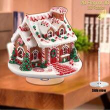 2D Flat, 2D Flat Printed Rotating Gingerbread House Statue With Candy Cane And Christmas Tree 360° Rotating Base, No Electricity Required, Indoor_Outdoor Holiday Decoration, Suitable For Christmas - A - View 2