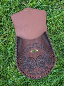 Vintage Medieval PU Leather Waist Bag Viking Nordic Rune Totem Belt Pouch Unisex Renaissance Celtic LARP Role Play Costume Accessory Prop Halloween Cosplay Fantasy Outfit - A - View 3