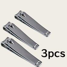 3pcs Silver Stainless Steel Flat Nail Clippers, Unisex Manicure Tools - Silver - View 9