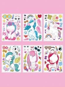 12/24/36pcs Make A Face Stickers For Kids, 6 Different Unicorn Designs Stickers For Kids Birthday Party Favors - Multicolor - View 3
