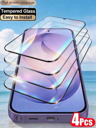 4PCS Black Edge Full Screen Coverage Tempered Glass Screen Protector HD Clear Anti Fingerprint Anti Explosion Easy Install Phone Screen Glass Film Compatible With Samsung Galaxy S26 A57/Compatible With Xiaomi 17T Poco M6 M7 X7 Pro Note 17 15C/Compatible With IPhone 18 17 Pro Max 16 15 14 13 12 11 Series