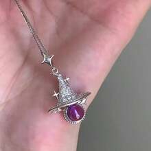 1pc Women's Personalized Star Witch Hat Rhinestone Clavicle Chain Elegant Exquisite Versatile Pendant Magic Hat Necklace - Necklace - View 2