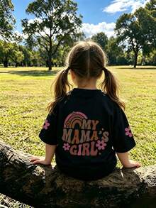 Baby Girl Minimalist "Mommy's Girl" Letter Print Round Neck Short Sleeve Cute Top - Black - View 8
