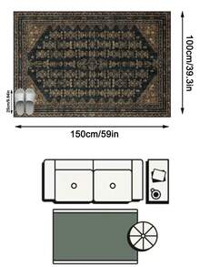 1PC Black & Gold Vintage Geometric Totem Area Rug, Faux Cashmere Material Rectangular Bohemian Distressed Pattern, Machine Washable Suitable For Living Room Bedroom Daily Home Decor, Aesthetic Home Decoration - Multicolor - View 17