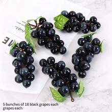 5pcs/Set Artificial Grape Clusters With Leaves, PVC Frosted Fake Grapes For Wedding, Home, Kitchen, Party Decor, Photography Props - Black - View 11