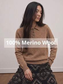 100% Merino Wool Sweater, Warm Knitted Polo Neck Top, Soft And Skin-Friendly, Brown, Autumn/Winter - Brown - View 1