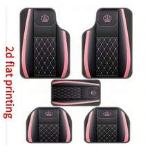 5PCS/2PCS Pink Crown Pattern Car Floor Mats - Printed Design, Universal Car Mats, Easy-Clean Polyester Pads - All-Weather Use, Suitable For Sedans, Trucks, Suvs - Ideal Gift, Car Interior Additions - A - View 4