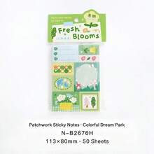 CATATAN UNTUK Patchwork Sticky Notes 50pcs Colorful Dreamland Dopamine Cute Doodle Material Planner DIY Background - Satu-Ukuran - View 9