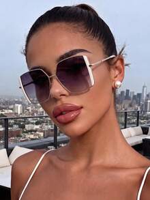 1 Pair Oversized Square Frame Women's Glasses, Lightweight Luxury Frame, Y2K Music Festival Style - Multicolor - View 5