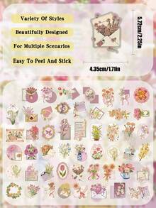 50pcs Floral Envelopes Stickers Foil Stamping Stickers Laptop Case Diary Notebook Fridge Decor DIY Transparent Doodle Stickers - A - View 2
