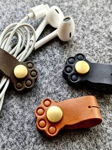 Multi-Purpose Bag For Hanging Data Cables, Featuring A Cute Cat Paw Pattern Cable Winder, Phone Charging Cable Organizer, PU Leather Cable Buckle - Multicolor - View 3