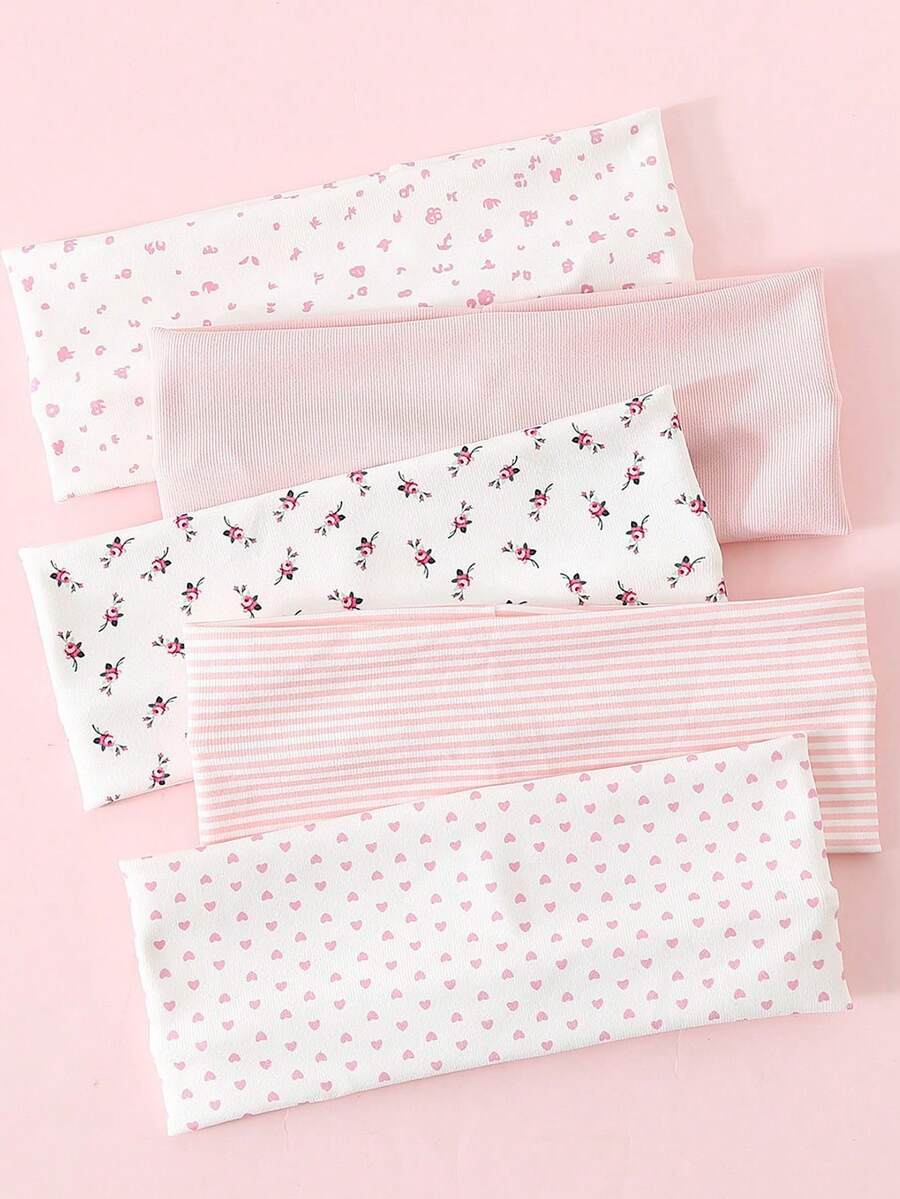 1pc Ins Style Girly Pink Striped Ditsy Floral Wide Headband, Highly Attractive Soft Elastic Non-Slip Hairband - Multicolor - View 1