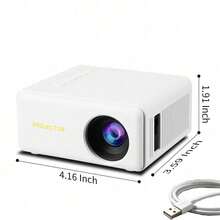 Portable Home Projector, Native 720P HD, Supports 1080P, USB Plug And Play Connection, Comes With Remote Control, Compatible With Smartphones, Tablets, Laptops And LCD Screens, Suitable For Home Movie Night And Indoor Entertainment - White - View 6