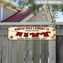 1pc 2D Flat Metal Sign, Santa's Favorite Laundry Company Christmas Decor, Winter Holiday Wall Hanging, Christmas Tree Farmhouse Rustic Style Decorative Sign And Plaque, 3.94x15.75 Inches (Random Style) - A - View 3