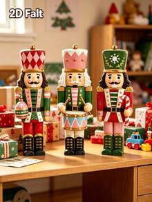 Freestanding Christmas Nutcracker Tabletop Decor, Featuring Christmas Ball, Drum And Candy Shapes, Soft Rustic Farmhouse Style, Suitable For Decorating Multi-Tier Trays, Dining Tables Or Porches - Multicolor - View 4