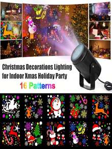 1 buah Lampu Proyektor Natal, Proyektor Pola Natal LED, 16 Pola - Permen, Santa, Rusa Kutub, Pohon Natal; Lampu Malam Berputar Dinamis untuk Dekorasi Natal; Ditenagai USB; Ideal untuk Rumah, Pesta, Natal, Musim Dingin, dan Dekorasi Ruangan. - Casing hitam - View 9