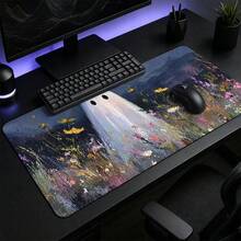 1pc Halloween Ghost And Wildflower Oil Painting Print Extended Mouse Pad, Dark Vintage Floral Keyboard Desk Mat, Cute Desktop Decor - View 4